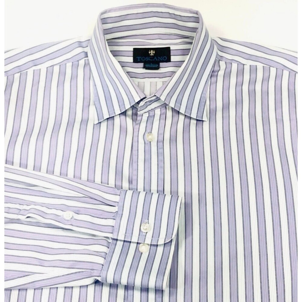 Toscano Shirt Stripe L Oxford Lavender Purple White Cotton Academia Preppy
